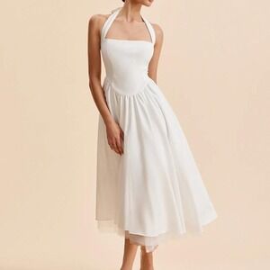 Commense White Halter Backless corset style  Sleeveless Dress Small NWT